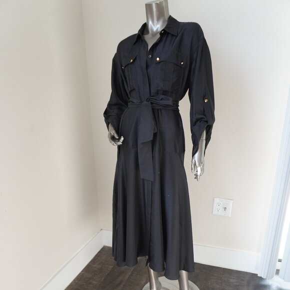 Veronica Beard Camille Shirt Dress Midi Black Silk Size 10 - Picture 2 of 9